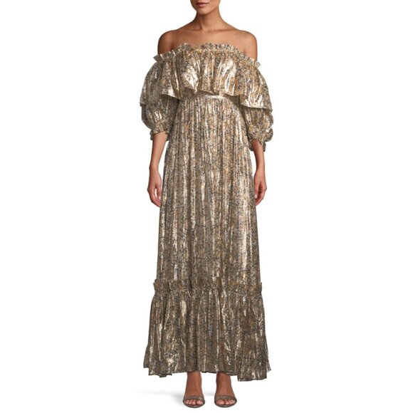LoveShackFancy Tara Off-Shoulder Dress Womens Size M Wedding Guest Formal Party